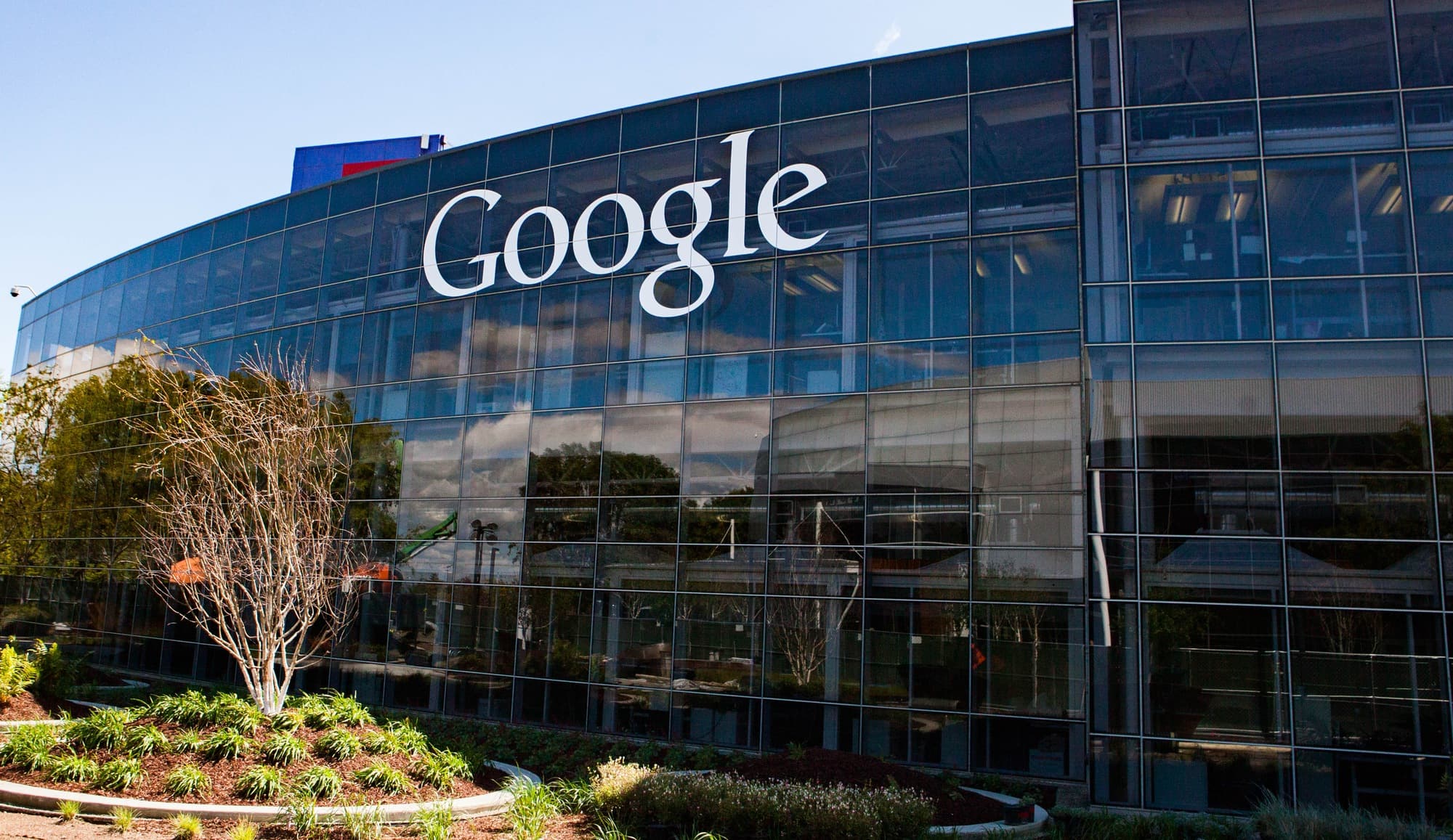 A multicolored Google sign outside the company's headquarters in Mountain View, California.