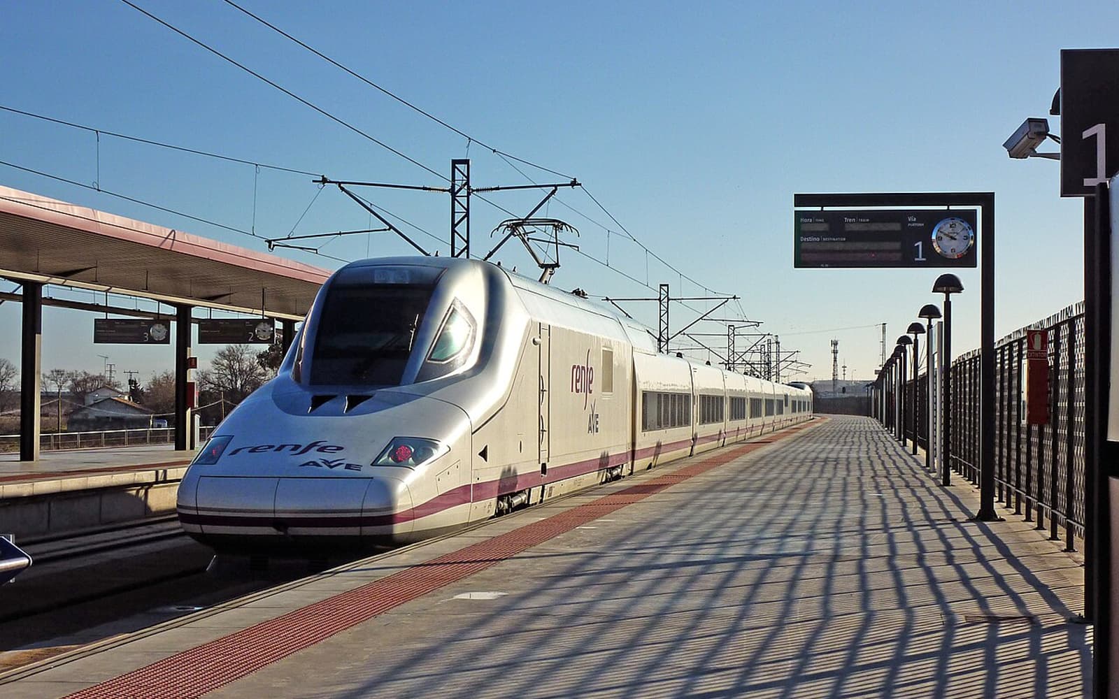 An AVE train at Toledo station in Spain in an archive photograph; not the train or site of the Urda collision.