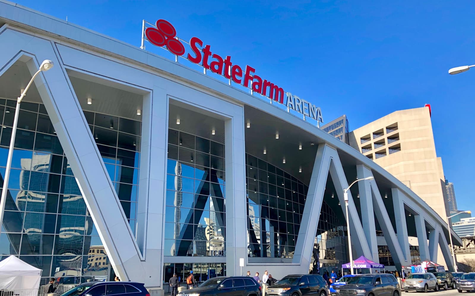 Exterior of State Farm Arena in Atlanta in March 2019; an archive venue photograph.